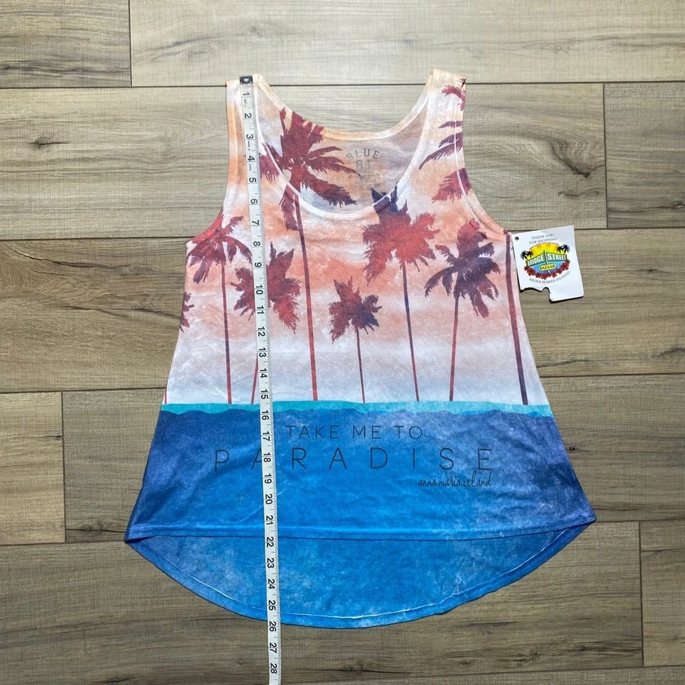 Blue 84 Womens Ana Maria Island Palm Trees Tank Top‎ Size Small High Low Hem